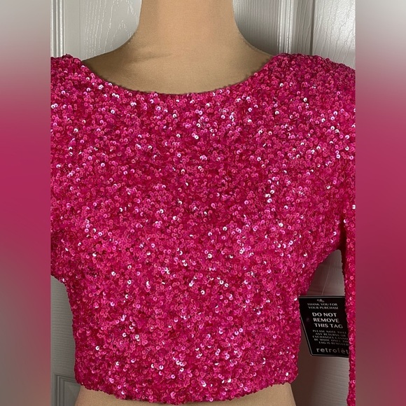 Retrofete 🩷 sequin crop top in‎ fuchsia. NWT Medium - Picture 8 of 12